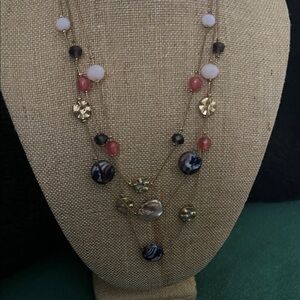 Multi-Strand Beaded Women’s Necklace in Pink, White & Purple
